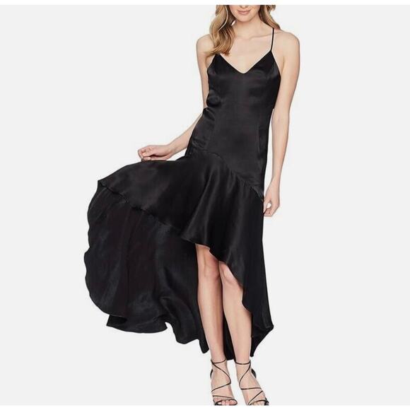 Bardot NWT Arella Dress Asymmetrical High Low Open Back V Neck Black Size 4 XS - Picture 1 of 13